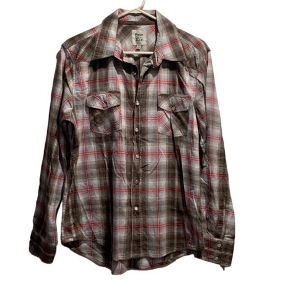 Paper Denim & Cloth PD&C Brown Plaid Western Long Sleeve Shirt Large GUC #6250